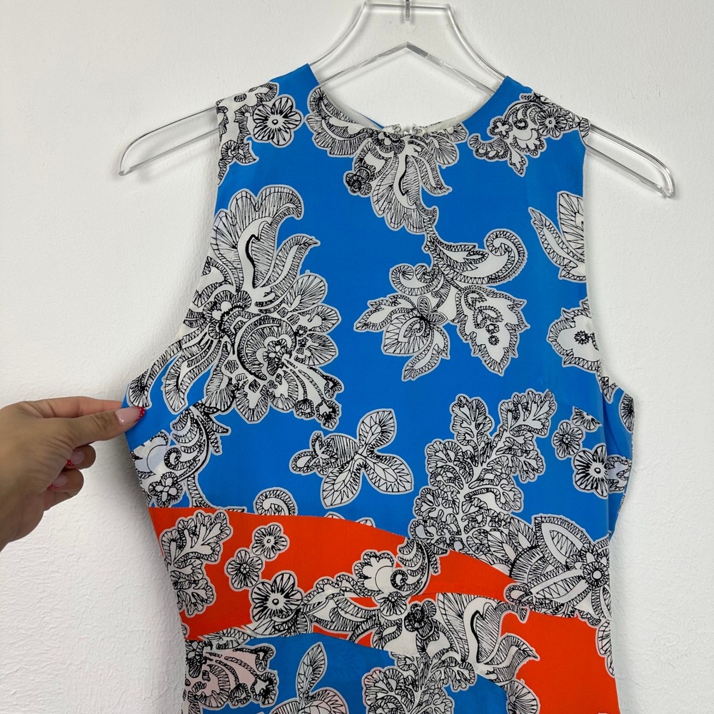 Tanya Taylor Blue Orange Floral Silk Mini Dress Sleeveless Size 4 Paisley Print - Picture 4 of 7
